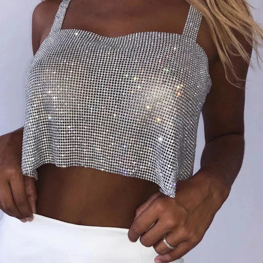 Silver rhinestone crop top